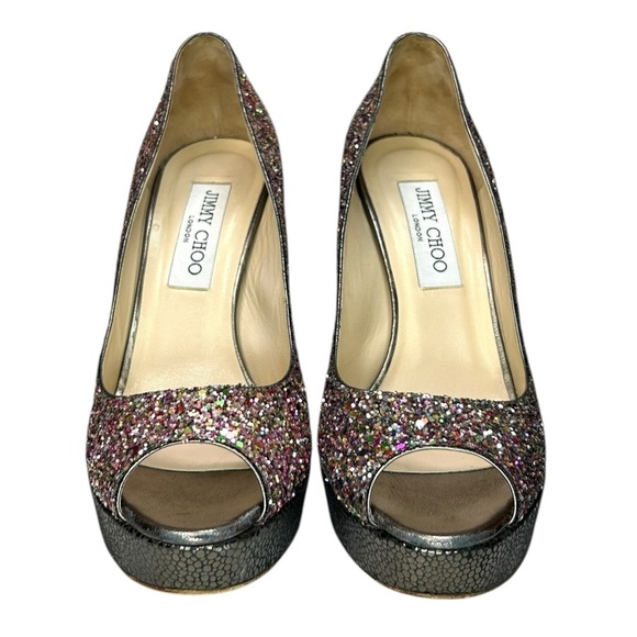 Jimmy Choo, Women’s Platform Pump ‘Crown’ Glitter, Multi Color, Size 37 IT, 7 US - Picture 9 of 16